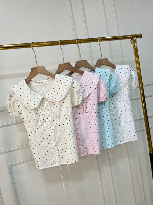 Cute Polka Dot Peter Pant Collar Tops